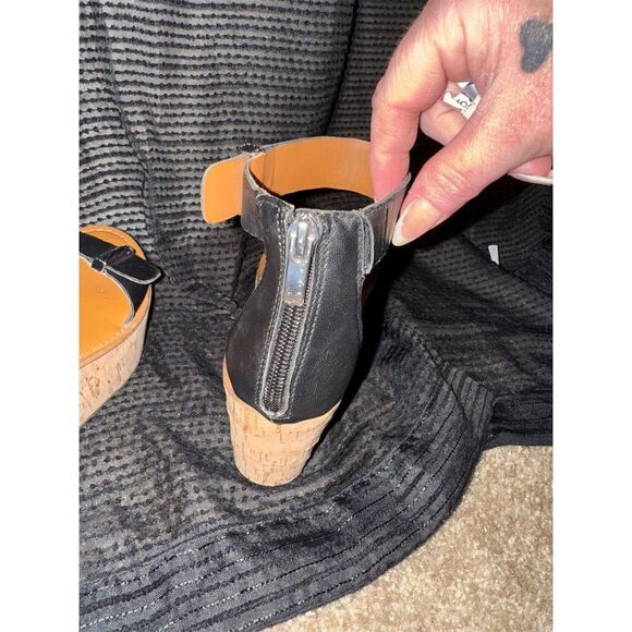 Franco Sarto Joni 2 Black Slingback platform Sandals Size 6.5 Cork Wedge - Picture 7 of 8